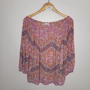 Rose & Olive Boho Paisley Off-Shoulder Blouse Top Pink Orange Blue Size‎ Medium